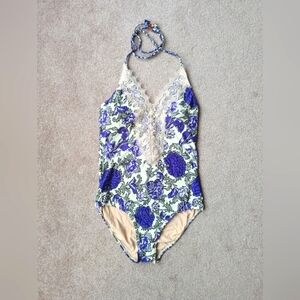Anthropologie Lace Front One Piece Swimsuit Sz M
